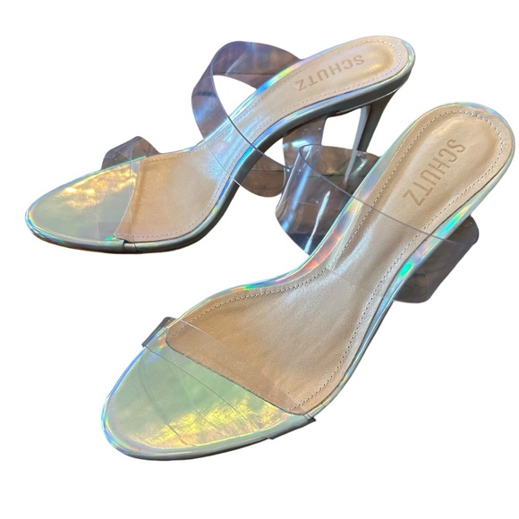 Schutz Ariella Clear Strappy Metallic Stiletto Heeled Sandals NEW Size 10 - Picture 7 of 11